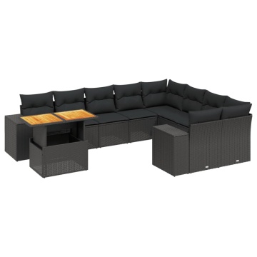 Set canapele de grădină cu perne, 10 piese, negru, poliratan - Img 2