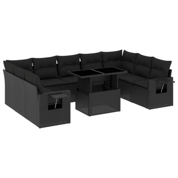 Set canapele de grădină cu perne, 10 piese, negru, poliratan - Img 2