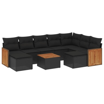 Set canapele de grădină cu perne, 10 piese, negru, poliratan - Img 2