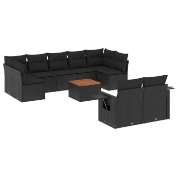 Set canapele de grădină cu perne, 10 piese, negru, poliratan - Img 2
