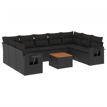 Set canapele de grădină cu perne, 10 piese, negru, poliratan - Img 2