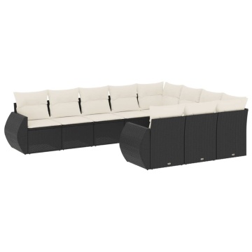 Set canapele de grădină cu perne, 10 piese, negru, poliratan - Img 2