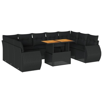 Set canapele de grădină cu perne, 10 piese, negru, poliratan - Img 2