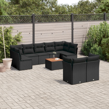 Set canapele de grădină cu perne, 10 piese, negru, poliratan - Img 1