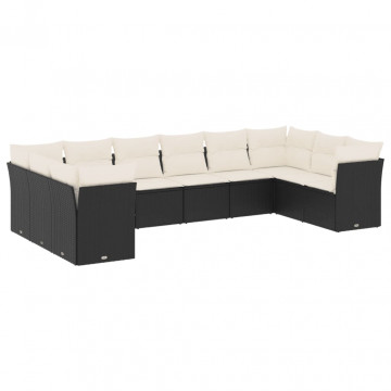 Set canapele de grădină cu perne, 10 piese, negru, poliratan - Img 2