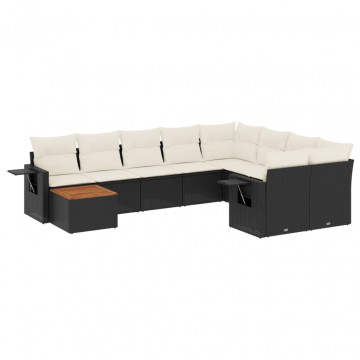 Set canapele de grădină cu perne, 10 piese, negru, poliratan - Img 2