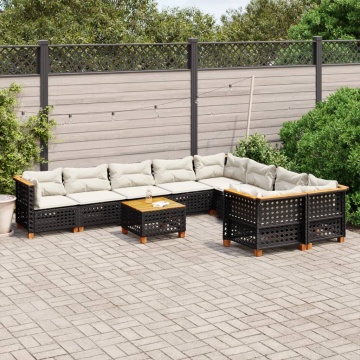 Set canapele de grădină cu perne, 10 piese, negru, poliratan - Img 1