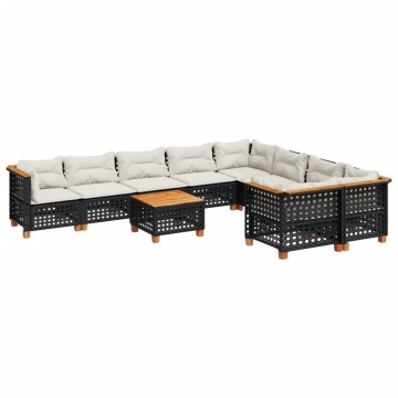 Set canapele de grădină cu perne, 10 piese, negru, poliratan - Img 2