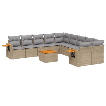 Set canapele de grădină cu perne, 11 piese, bej, poliratan - Img 2