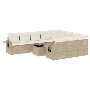 Set canapele de grădină cu perne, 11 piese, bej, poliratan - Img 2