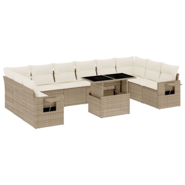 Set canapele de grădină cu perne, 11 piese, bej, poliratan - Img 2