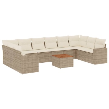 Set canapele de grădină cu perne, 11 piese, bej, poliratan - Img 2