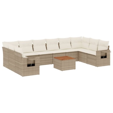 Set canapele de grădină cu perne, 11 piese, bej, poliratan - Img 2