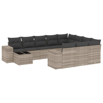 Set canapele de grădină cu perne, 11 piese, gri, poliratan - Img 2