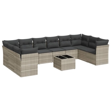 Set canapele de grădină cu perne, 11 piese, gri, poliratan - Img 2
