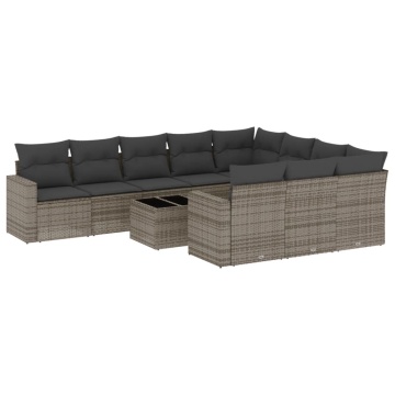 Set canapele de grădină cu perne, 11 piese, gri, poliratan - Img 2