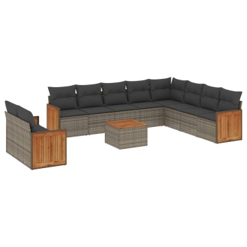 Set canapele de grădină cu perne, 11 piese, gri, poliratan - Img 2