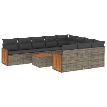 Set canapele de grădină cu perne, 11 piese, gri, poliratan - Img 2