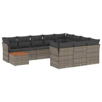 Set canapele de grădină cu perne, 11 piese, gri, poliratan - Img 2