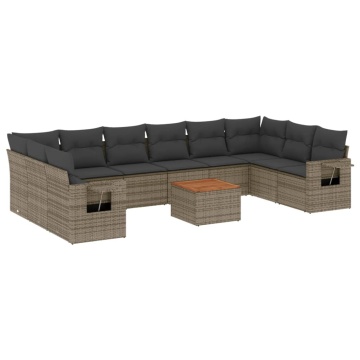 Set canapele de grădină cu perne, 11 piese, gri, poliratan - Img 2