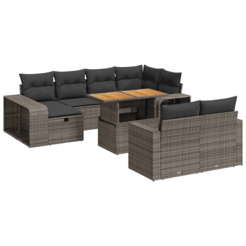 Set canapele de grădină cu perne, 11 piese, gri, poliratan - Img 2