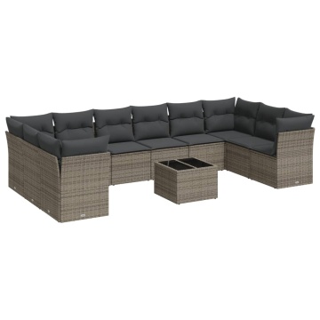 Set canapele de grădină cu perne, 11 piese, gri, poliratan - Img 2