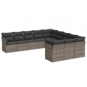 Set canapele de grădină cu perne, 11 piese, gri, poliratan - Img 2