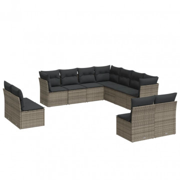 Set canapele de grădină cu perne, 11 piese, gri, poliratan - Img 2