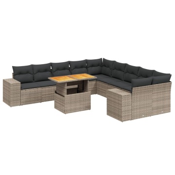 Set canapele de grădină cu perne, 11 piese, gri, poliratan - Img 2