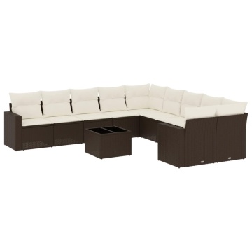 Set canapele de grădină cu perne, 11 piese, maro, poliratan - Img 2