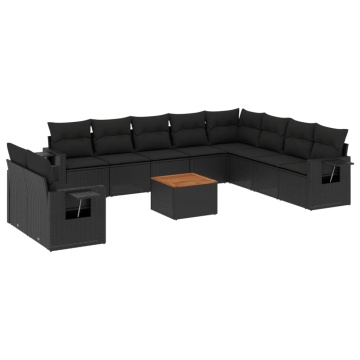 Set canapele de grădină cu perne, 11 piese, negru, poliratan - Img 2