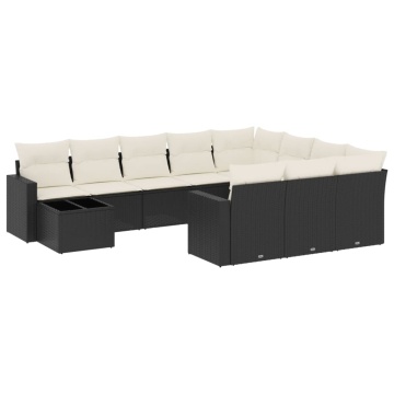 Set canapele de grădină cu perne, 11 piese, negru, poliratan - Img 2