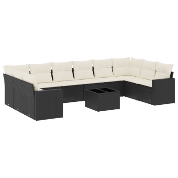 Set canapele de grădină cu perne, 11 piese, negru, poliratan - Img 2
