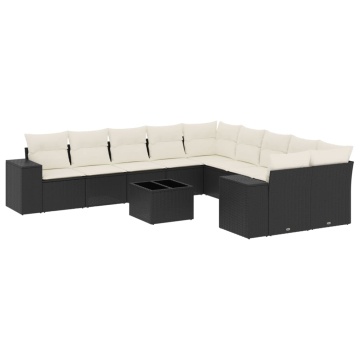 Set canapele de grădină cu perne, 11 piese, negru, poliratan - Img 2