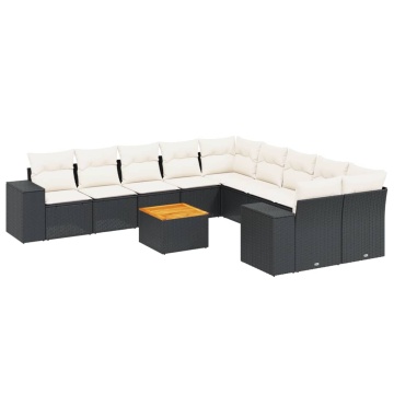 Set canapele de grădină cu perne, 11 piese, negru, poliratan - Img 2