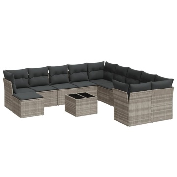 Set canapele de grădină cu perne, 12piese gri deschis poliratan - Img 2