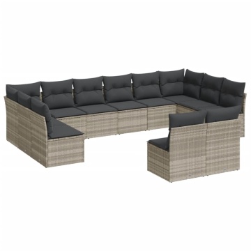 Set canapele de grădină cu perne, 12piese gri deschis poliratan - Img 2