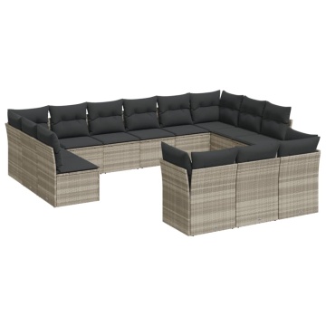 Set canapele de grădină cu perne, 13piese gri deschis poliratan - Img 2