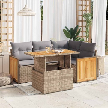 Set canapele de grădină cu perne 5 piese bej poliratan/acacia - Img 1