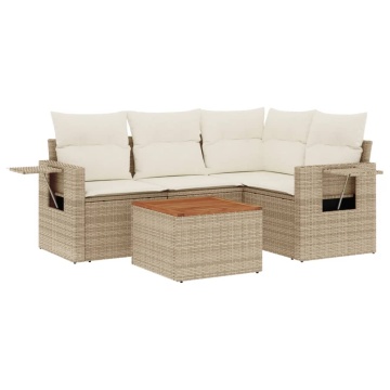 Set canapele de grădină cu perne, 5 piese, bej, poliratan - Img 2