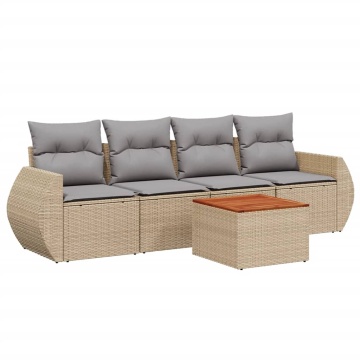 Set canapele de grădină cu perne, 5 piese, bej, poliratan - Img 2
