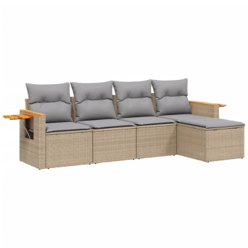 Set canapele de grădină cu perne, 5 piese, bej, poliratan - Img 2