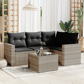 Set canapele de grădină cu perne, 5 piese gri deschis poliratan - Img 1