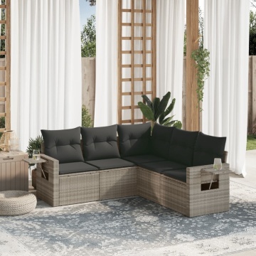 Set canapele de grădină cu perne, 5 piese gri deschis poliratan - Img 1