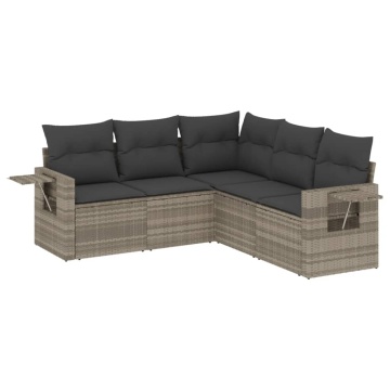 Set canapele de grădină cu perne, 5 piese gri deschis poliratan - Img 2
