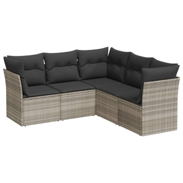 Set canapele de grădină cu perne, 5 piese gri deschis poliratan - Img 2