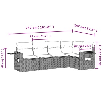 Set canapele de grădină cu perne, 5 piese gri deschis poliratan - Img 7
