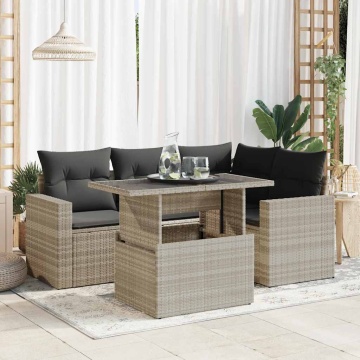 Set canapele de grădină cu perne, 5 piese gri deschis poliratan - Img 1
