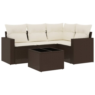 Set canapele de grădină cu perne, 5 piese, maro, poliratan - Img 2