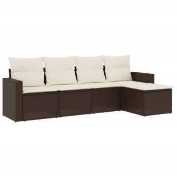 Set canapele de grădină cu perne, 5 piese, maro, poliratan - Img 2